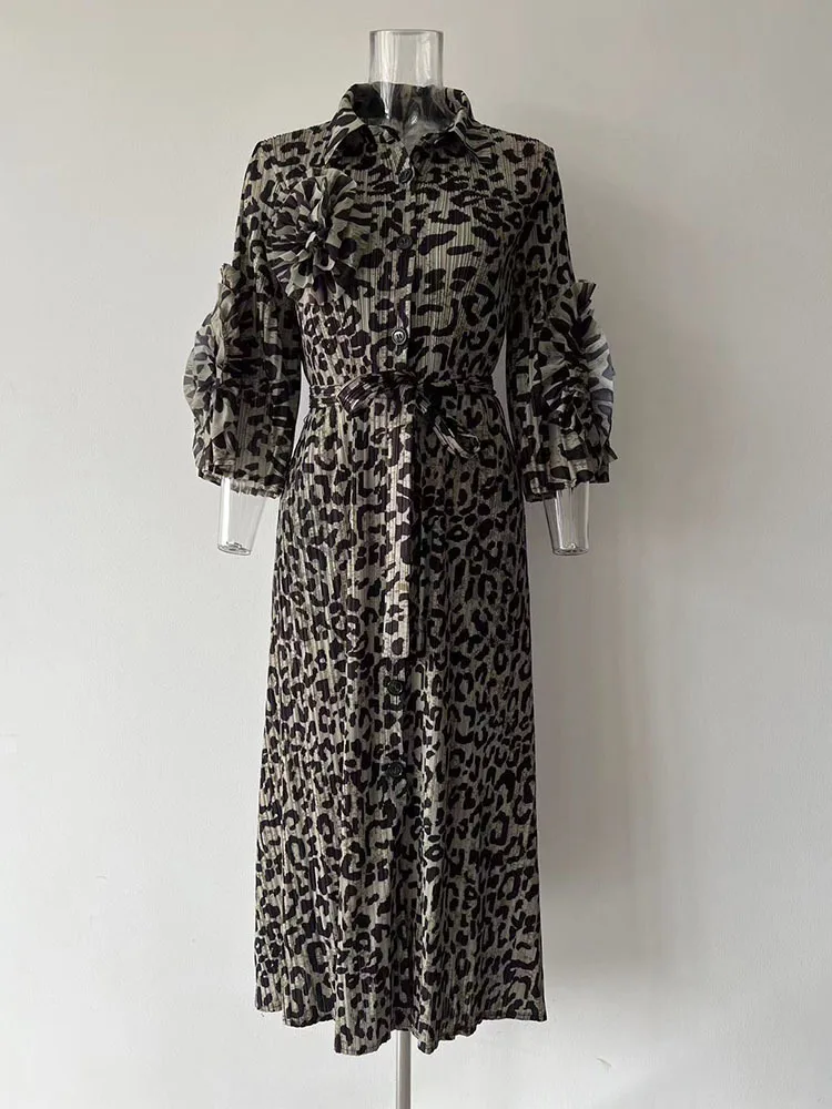 LANMREM 3D плиссированное платье с цветочным принтом женское модное длинное поясом и