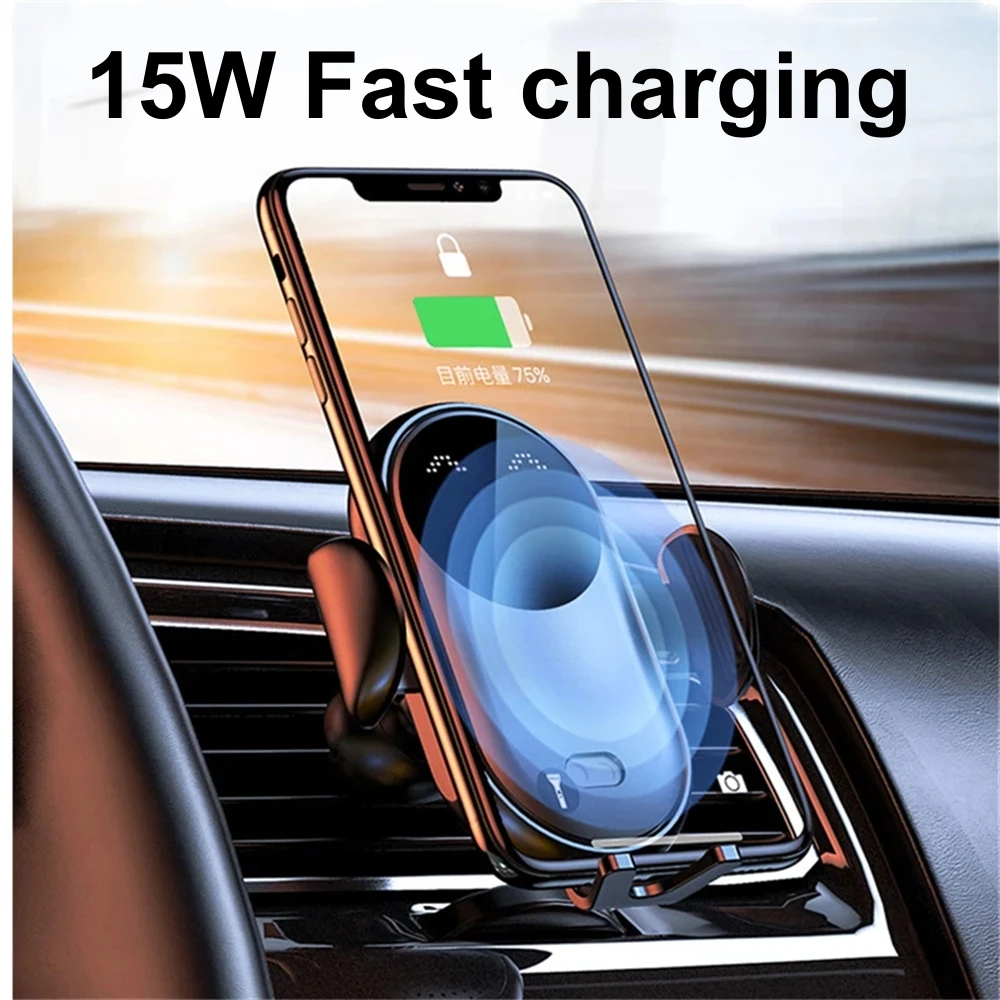 15W Qi Wireless Charger Type C Fast Charger Infrared Smart Sensor Car Mount Phone Holder Air Vent Quick Charing Stand For Iphone