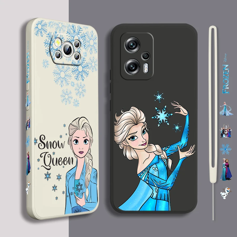

Princess Elsa beautiful For Xiaomi POCO X5 M5 C40 M4 X4 F4 C40 X3 NFC F3 GT M4 M3 M2 Pro 4G 5G Liquid Left Rope Phone Case Cover