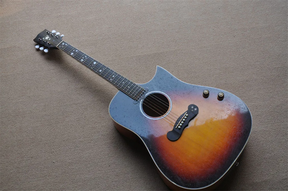 

antique sunburst finish Lennon J160 electric acoustic guitar with sound hole passive pickup in stock 418