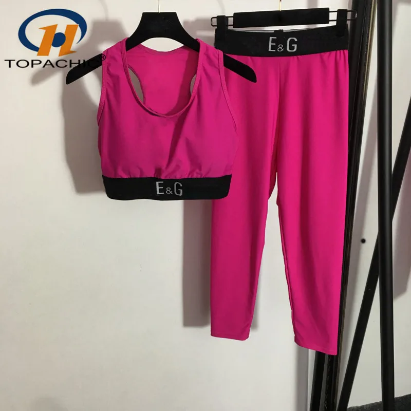 

7.29 High Quality Letter Sleeveless Crop Tank Top + Elastic Waist Slim Legging Yoga Tracksuit Set Women