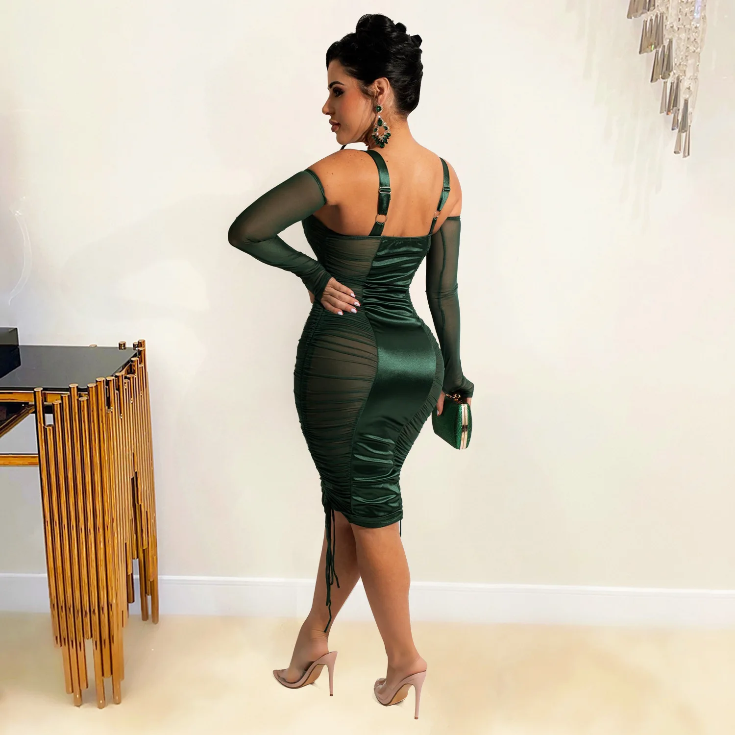 Женское модное повседневное привлекательное длинное платье с одним открытым