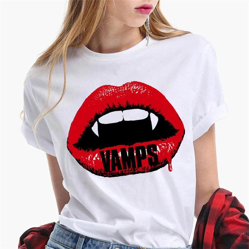 

T-shirt women Summer clothes Lips vamps Letter Print 2022 Lady T shirt Tops fashion Short sleeve Cartoon Kawaii Tee shirt femme