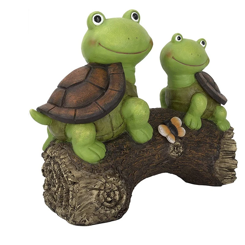 

HOT Garden Statue Tortoise Statue-Cute Frog Face Tortoise Animal Sculpture With Solar LED Light Suitable For Yard Decoration