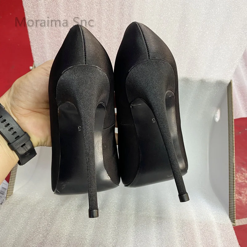Black Satin Sexy High Heels Shoes for Women Pumps Pointed Toe Shallow Stiletto Wedding Party Dress Shoes Female Spring Autumn