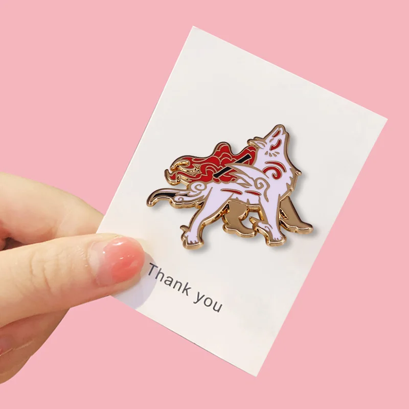 Эмалированная брошь Okami Amaterasu в виде Белого Волка богини для видеоигр искусство
