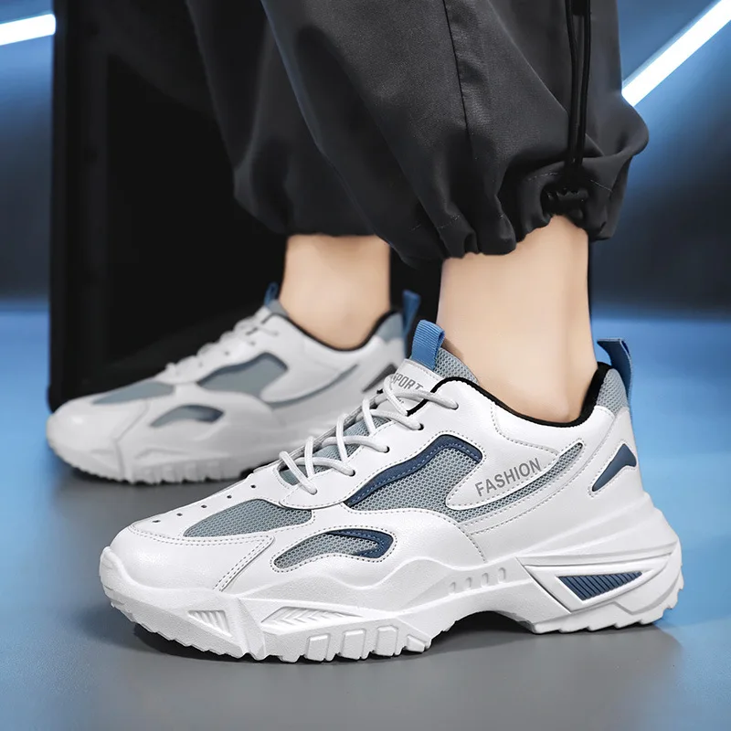 

Spring new fashion thick bottom daddy shoes breathable low top splicing lace-up sports shoes for men