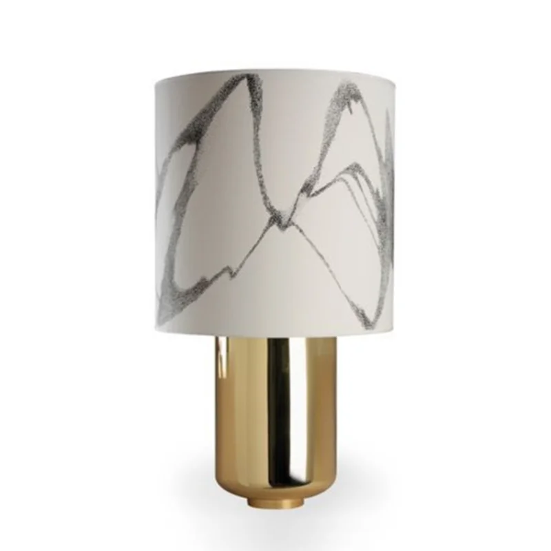 

Nordic Designer Table Lamp Metallic Luster Decor Home Modern Cloth Art Lampshade Living Room Bedside Bedroom Desk Light Fixtures
