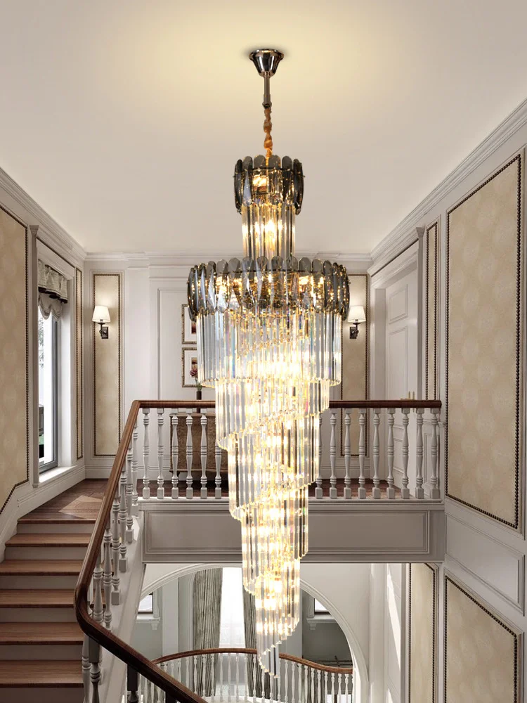 

Luxury k9 Crystal Chandelier Long Staircase Light Large House Living Room Hotel Lobby Decoration Adjustable Height LED Light