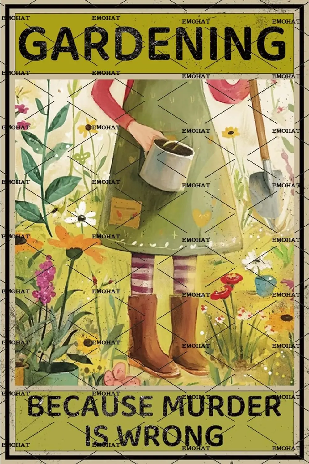 EMOHAT Забавный сад Металлическая жестяная вывеска Садоводство потому что убийство