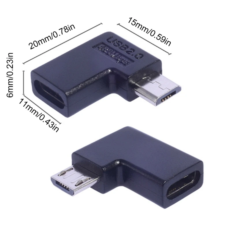 Угловой адаптер Micro USB to TypeC 48 Мбит/с быстрая передача данных для смартфонов