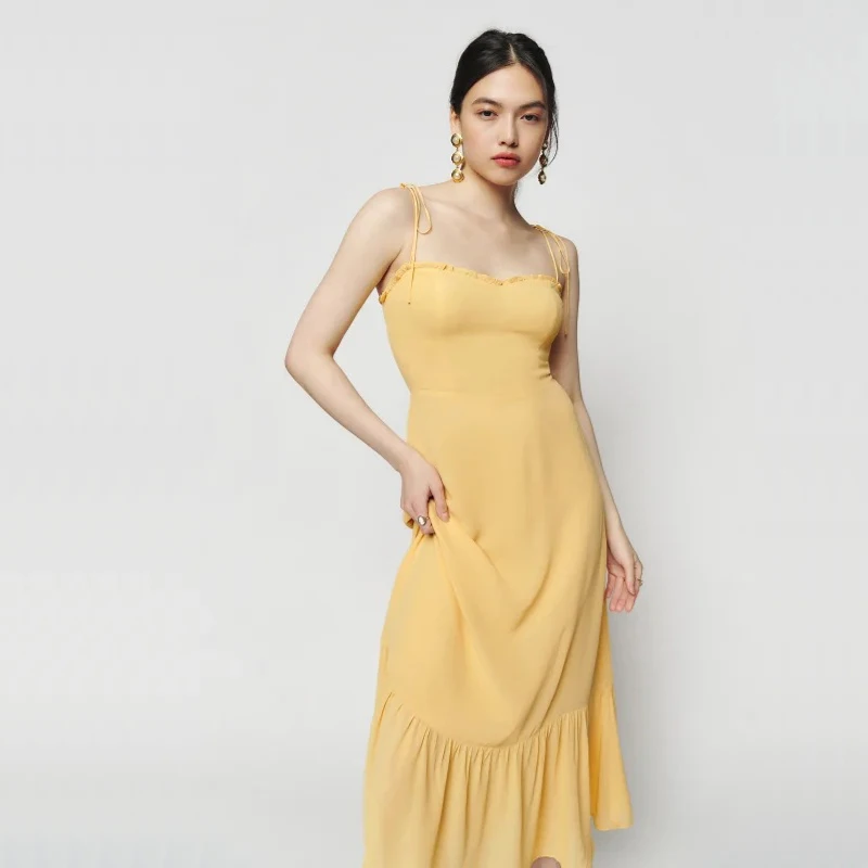 Summer Women's Casual Solid Ruffle Edge Decoration Slim Fit Slim Dress