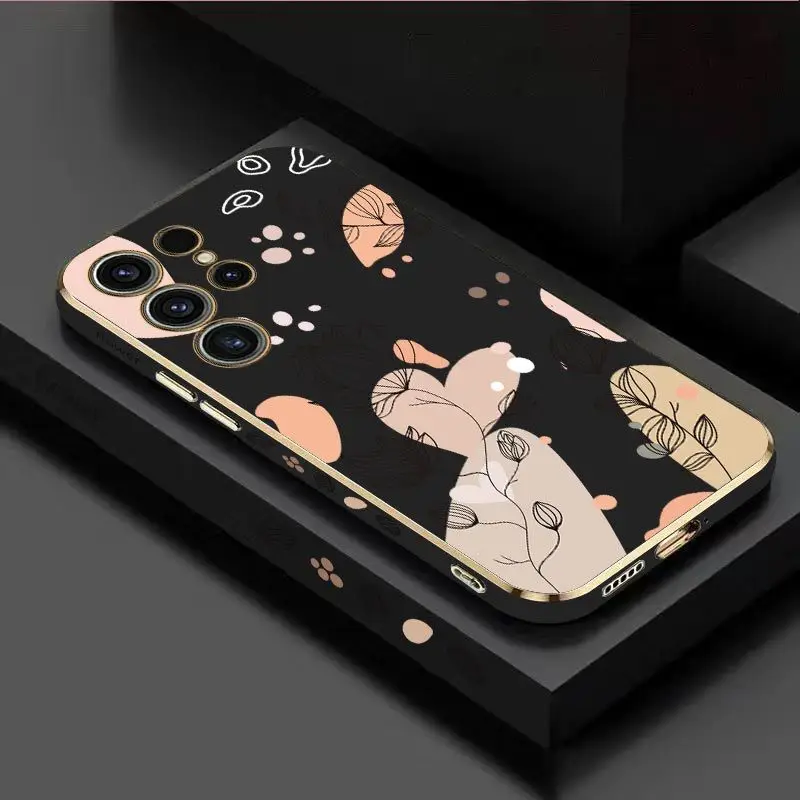 Simplicity Plants Luxury Plating Phone Case For Samsung Galaxy S23 S22 S21 S10 S9 S8 Plus Note 20 ultra 10 Plus Cover