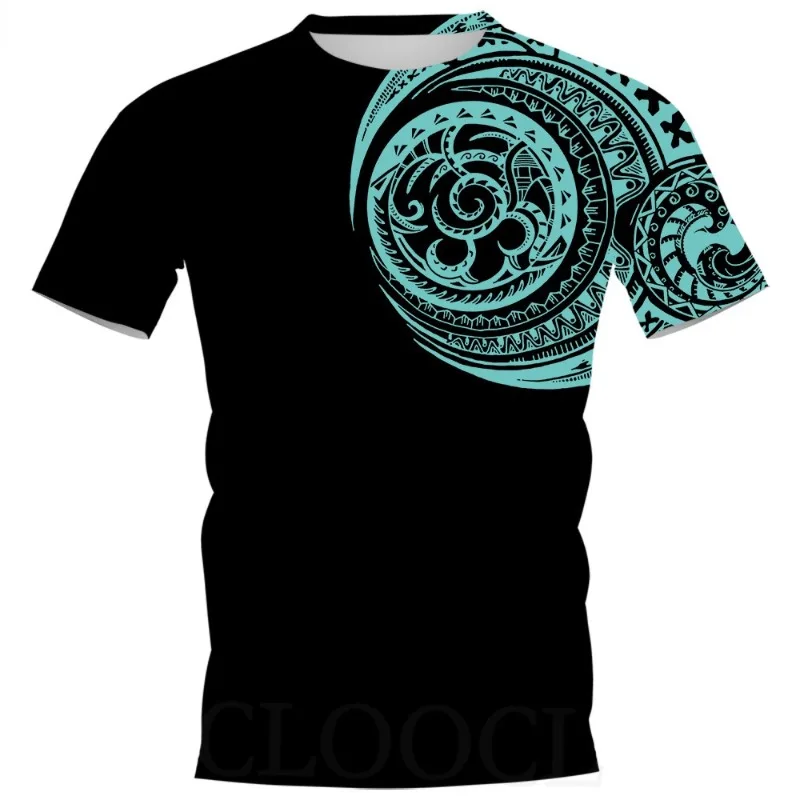 

Men's and women's geometric pattern water drop T-shirt 3D printed round neck loose Polynesian style unisex casual fashion trend
