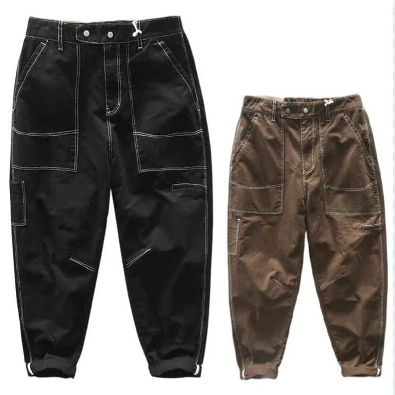 Men Cargo Pants Thick Casual Loose Pants Male Mid Waist Trouser Street Youth Jeans Three Colors