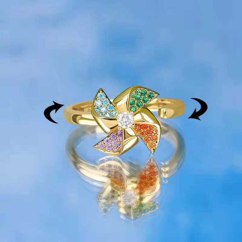 

Zircon Windmill Fidget Spinner Ring For Women Rotate Pinwheel Spinner Fidget Ring Anti Stress Anxiety Ring Jewelry Anillos Mujer