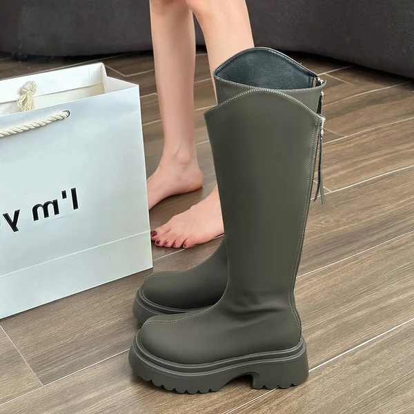 

Round Toe Flat Heel Zipper Women's Boots Autumn Luxury Designer Female Shoes Clogs Platform Boots-Women Fashion Ladies Lolita Le