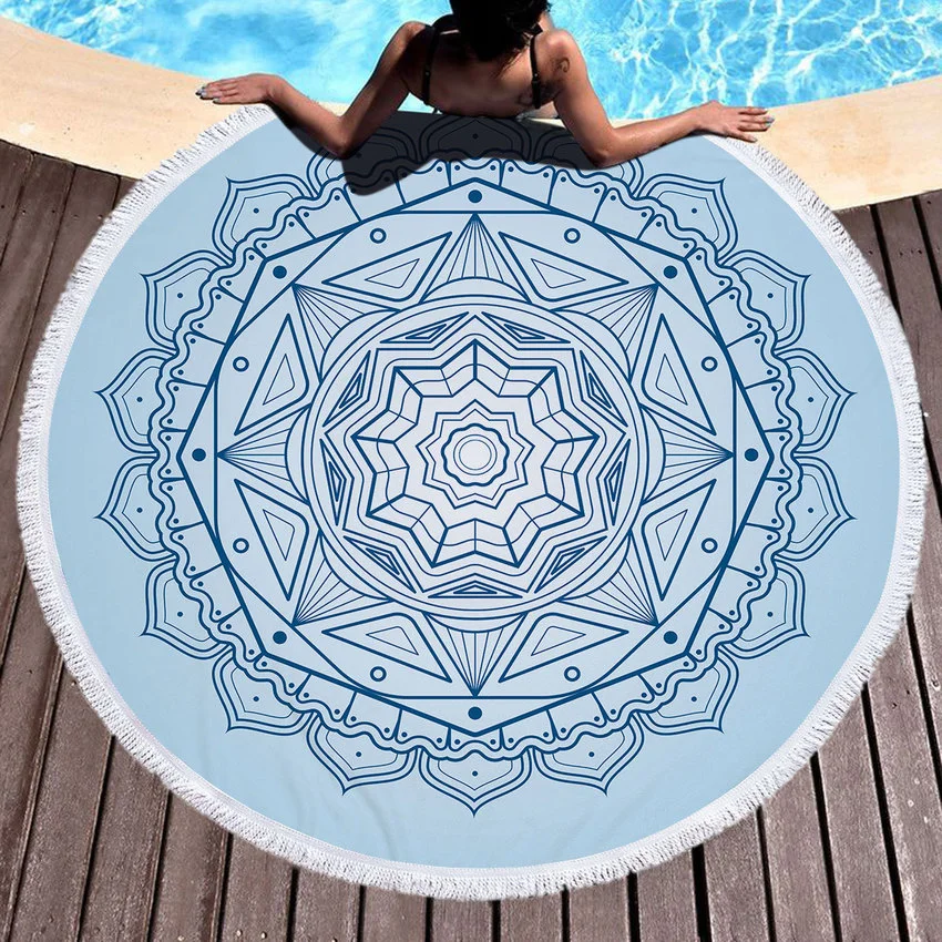 

Beach Towel Bath Towels Microfiber Geometric Summer Round Mat Bikini Cover Up with Tassels Soft Good Absorbent for Travel