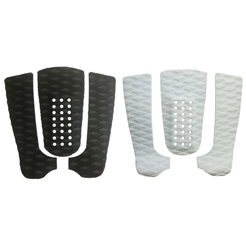 

2 Set Surfboard Traction Pad Anti-Slip EVA Grip Surf Deck Tail Pads Three-Piece Black With Holes & White With Holes