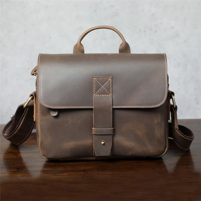 Casual natural organizer genuine leather men's messenger bag retro outdoor work travel crazy horse cowhide shoulder bag satchel