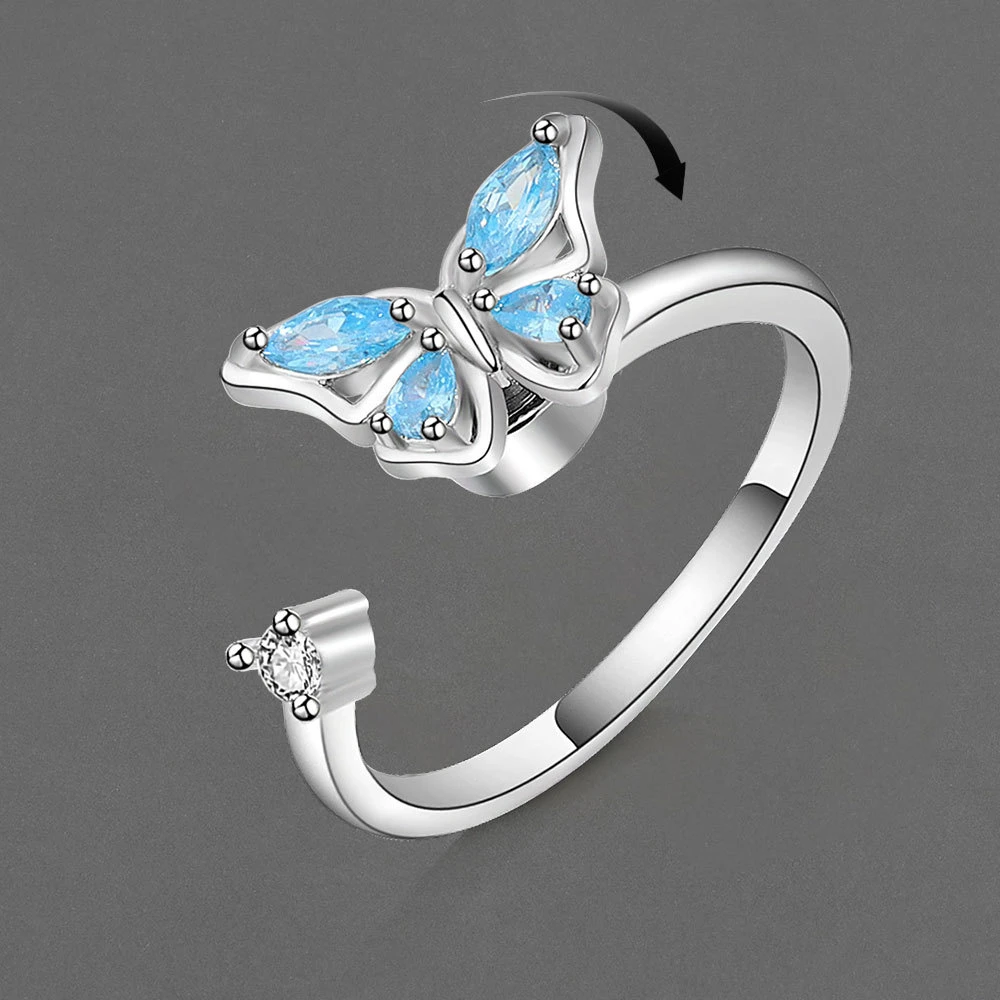 

Chic Shiny Zircon Y2k Butterfly Anxiety Rings for Teens Aesthetic Rotating Dainty Anti Stress Fidget Spinner Ring Female Jewelry