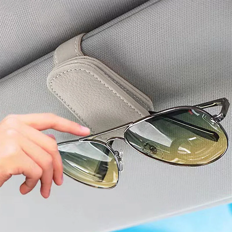 

PU Leather Hanging Protective Car Glasses Holder Universal Car Accessories Sun Visor Strong Magnet Ticket Card Sunglasses Clip