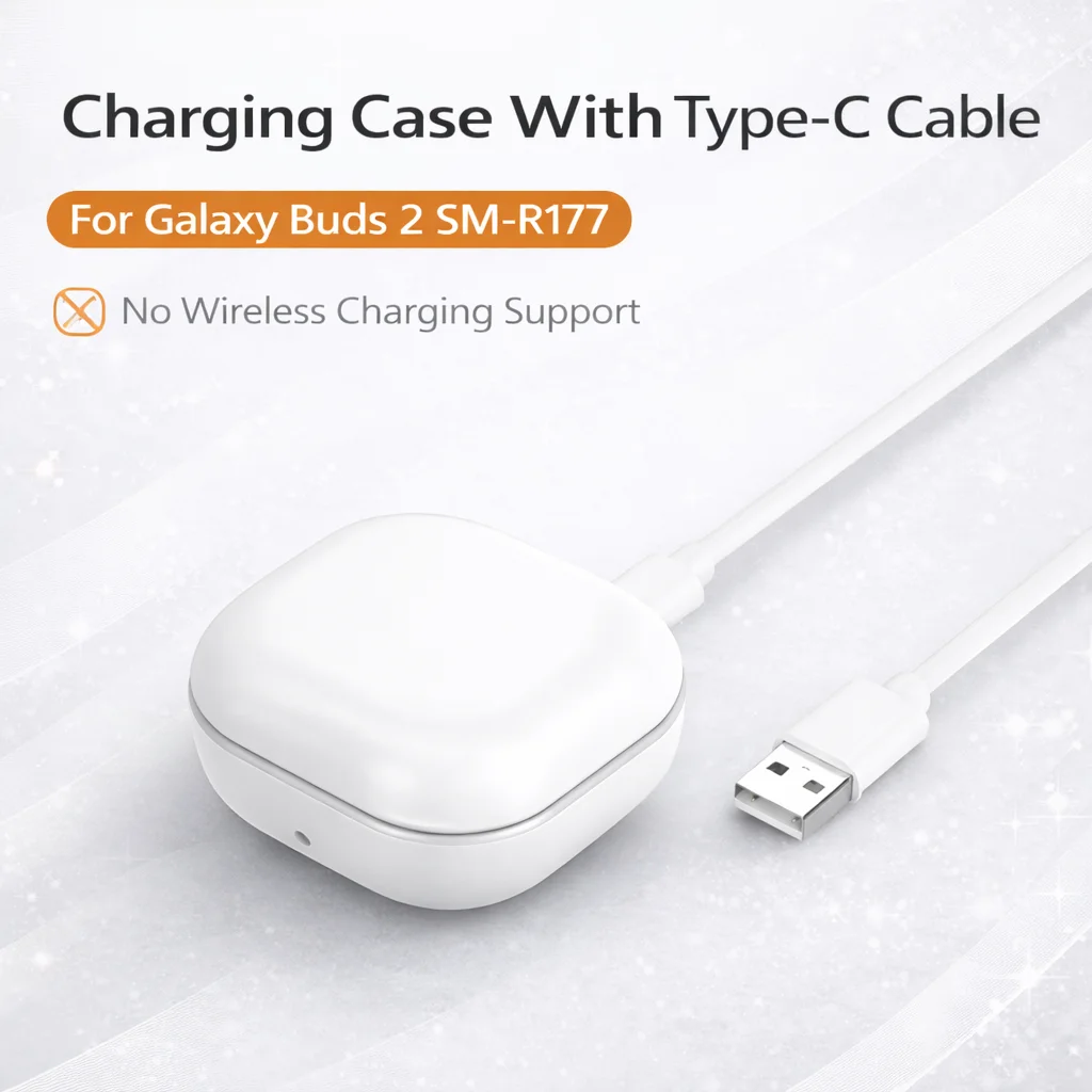 Фото Чехол для проводной зарядки, совместимый с Galaxy Buds 2 SM-R177, аккумулятор 450 мАч, Type-C, светодиодная подсветка, сменный зарядный блок №5