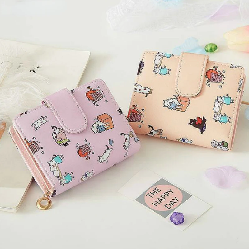 

Женские кошельки, кошелек с мультяшным принтом, женские милые розовые милые мини-сумки, кошелек для монет, держатель для карт, модные складн...