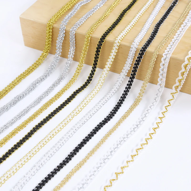 

5M Gold Silver Lace Trim Ribbon Curve Lace Fabric Centipede Braided Ribbon Wedding Party Clothes DIY Sewing Garments Accessories