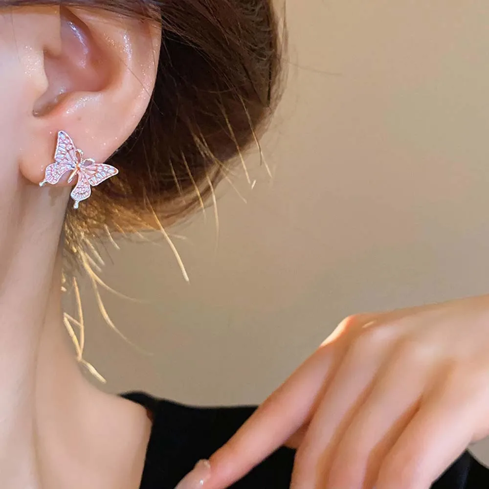 Серьги-гвоздики в виде бабочки женские металлическая пряжка с 3D резным декором