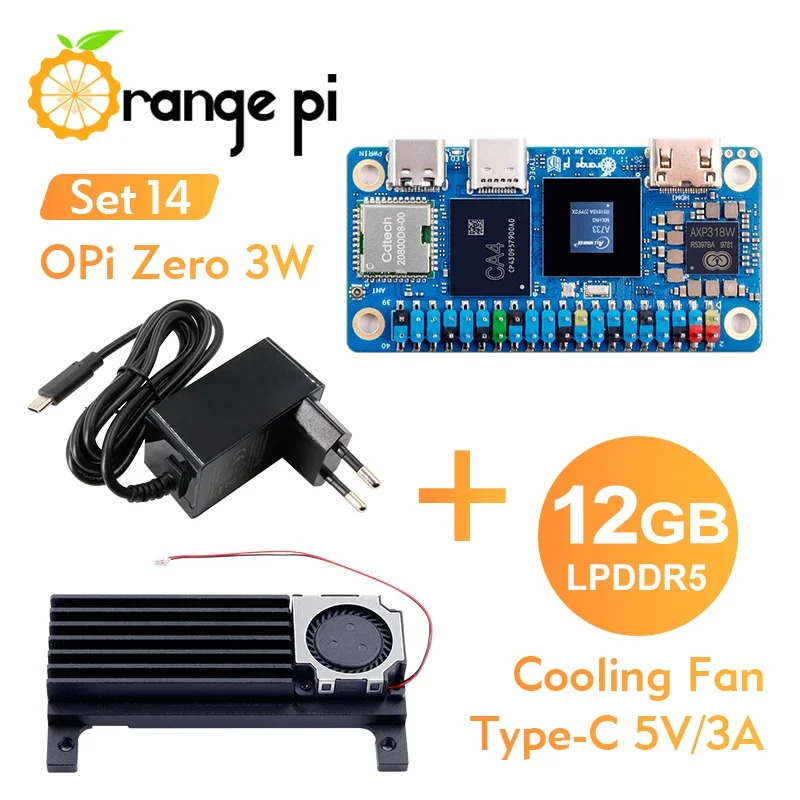 Фото Orange Pi Zero3W 12 ГБ + охлаждающий вентилятор + блок питания Type-C 5В3А, мини-ПК с LPDDR5, одноплатный компьютер Allwinner A733 №3