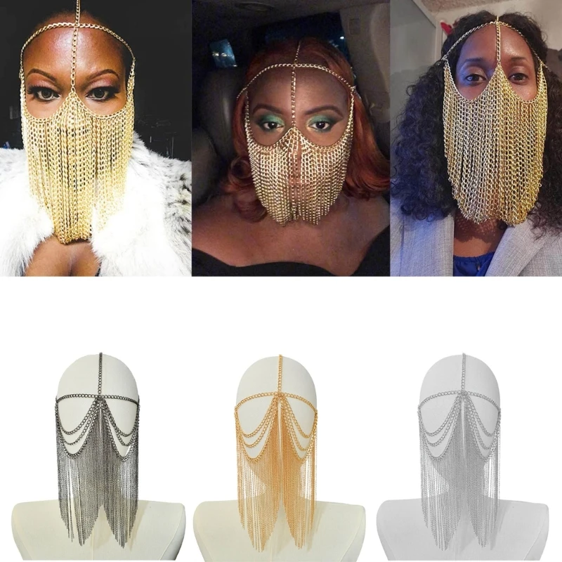 

LX9D Tassels Face Chain Headwear Chain Jewelry Mask for Cosplay, Dance Performances