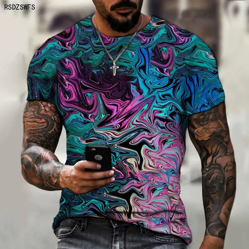 

Men's shirt summer retro American men's 3D printing T-shirt, artistic painting, graffiti stitching, 3D printing, urban Harajuku