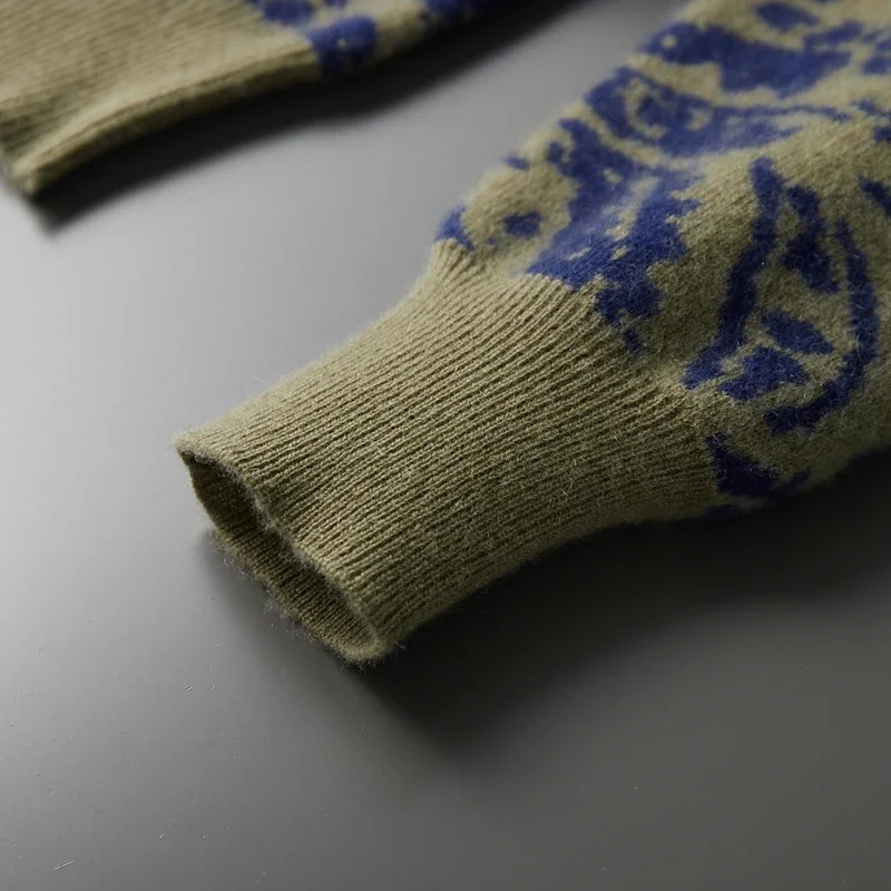 Мужской вязаный свитер из 100% чистого кашемира в китайском стиле жаккардовый