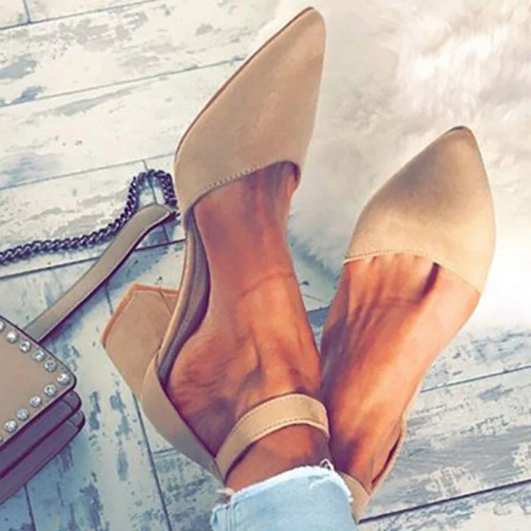 

2022 Women Pumps Simple Chunky Heels Pointed Toe Heel Shoes Suede Buckle Ankle Strap Single Shoes Spring Summer Block Heel Shoes