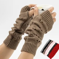 winter women gloves hand warmer gloves women wrist arm crochet knitting hollow heart mitten warm fingerless cycling gloves