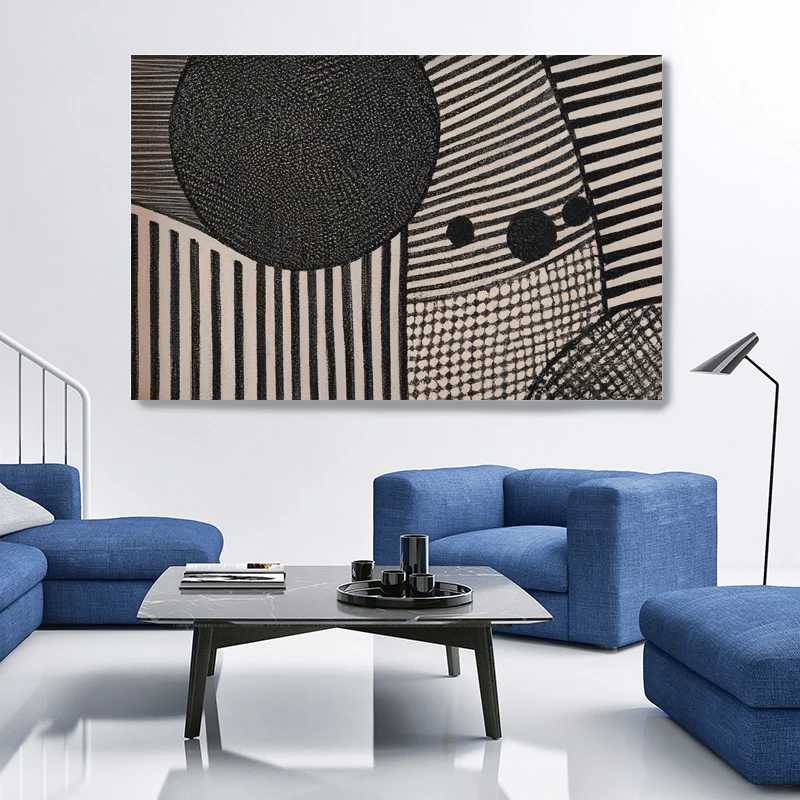 Большие черно-белые абстрактные линии фотография на холсте современное