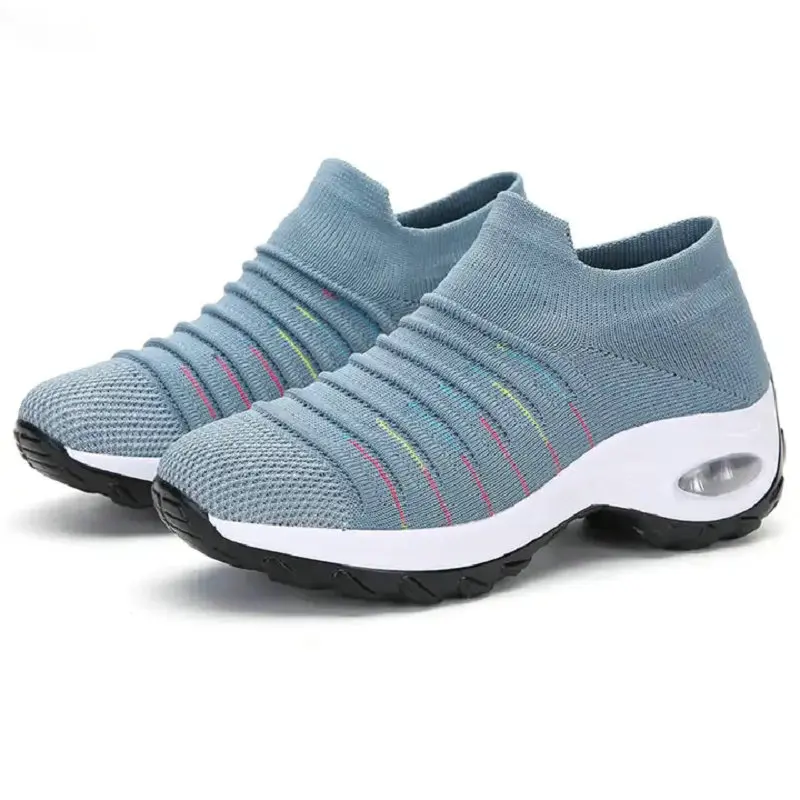Women Tennis Shoes Air Cushion Sports SuperSoft High Heels Mesh Slip-on Female Sock Footwear Outdoor Thick Bottom Woman Sneakers