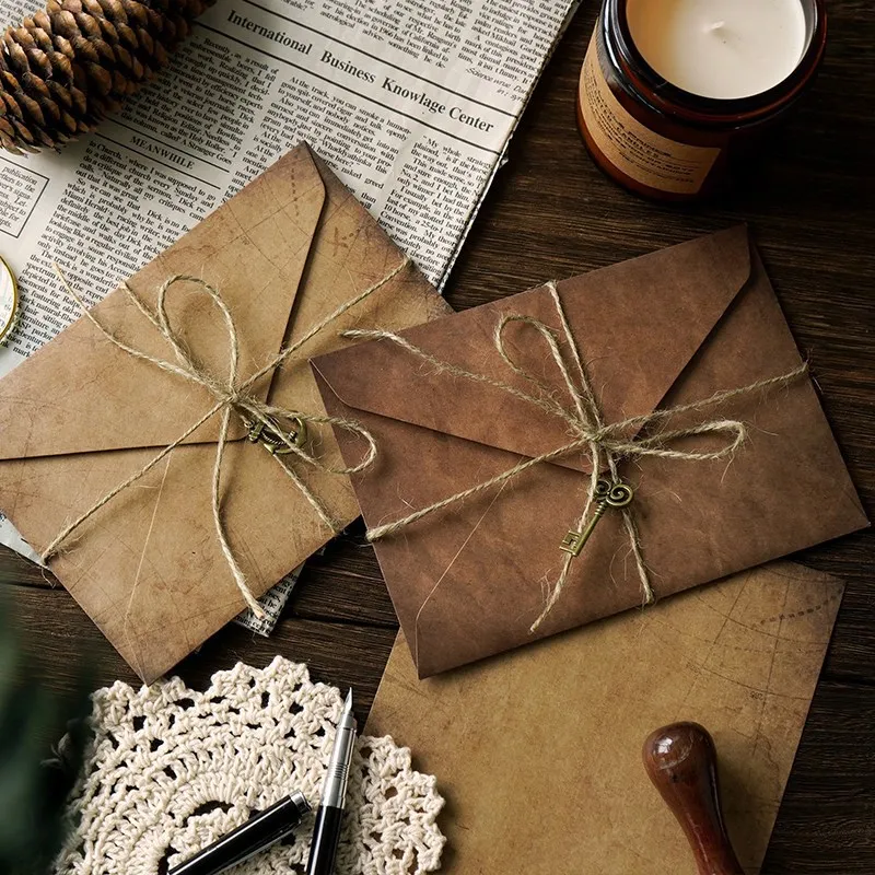 

New Retro Kraft Paper Letter Paper Envelope Set A5 Handwritten Letter Paper Nostalgic Romantic Hemp Rope Ornaments Postcards