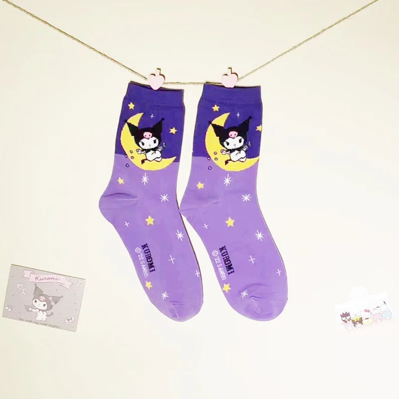

Симпатичные носки Sanrio до середины икры Kuromi Мультяшные кавайные аниме удобные теплые Защитные женские подарки
