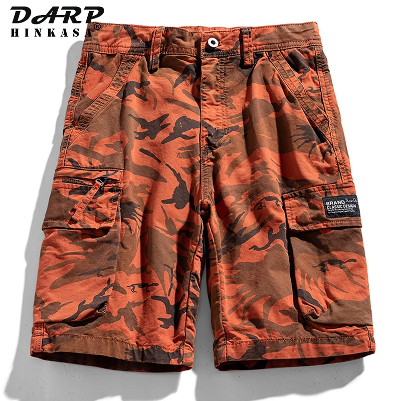 

2022 Summer New Jogger Tactical Cargo Shorts Men Cotton Orange Camouflage Military Cargo Shorts Men Casual Loose Men Shorts