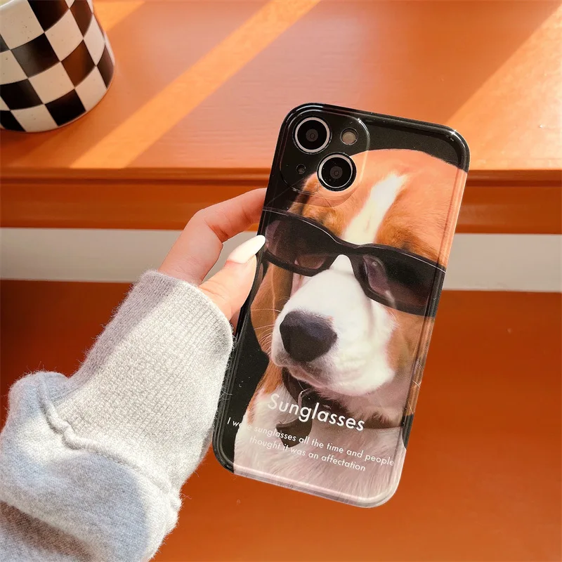 

2022 New Ins Net Red Sunglasses Puppy Small Personality Fall Proof IPhone Soft Case for iPhone 14 Promax 13 Pro 12 11 Xsmax Xr X