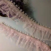 2 yard pink 2 layer pleated organza embroidered lace trim ribbon fabric diy for costume gathered wedding dress sewing craft new