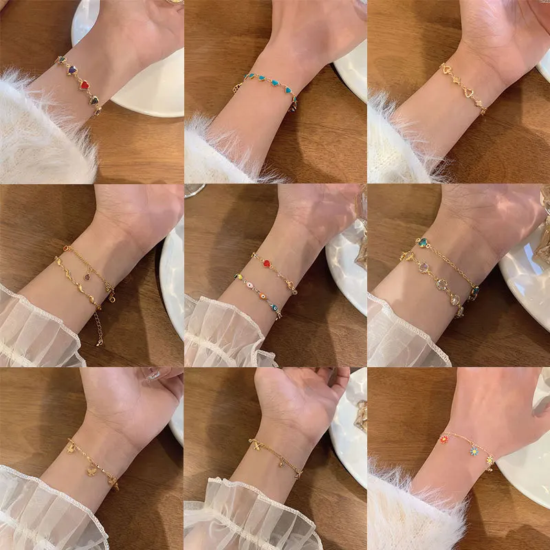 

2023 New Multi Color Micro Inlaid Bracelet Rainbow Crystal Women's Delicate Handwear Personalized Fashion Commuter Jewelry