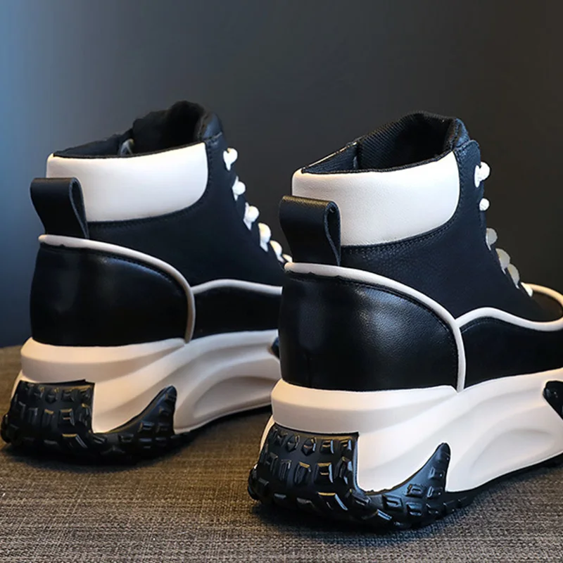 2023 New 7cm Genuine Leather High Brand Mixed Color Flats Ankle Boots Platform Wedge Women Booties Autumn  Plush Winter Shoes