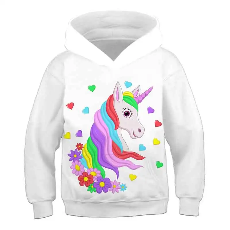 

colorful cartoon unicorn pattern children's hoodie casual versatile girls' white long sleeved spring autumn kids' sweatshirt