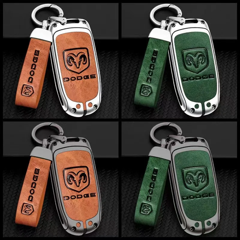 

Car Key Case Cover Zinc Alloy Leather Key Cover For Dodge Ram 1500 Journey Charger Dart Challenger Chrysler Key Case Keychain