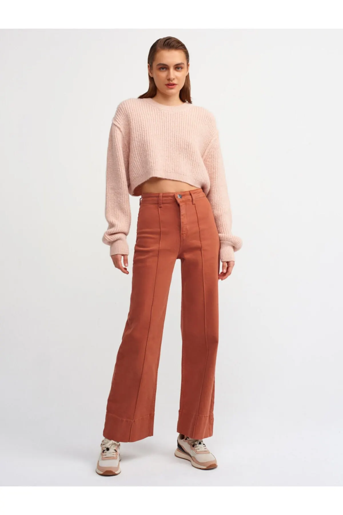 

Women's Jean Front Rib Stitched Piece Painted Trousers