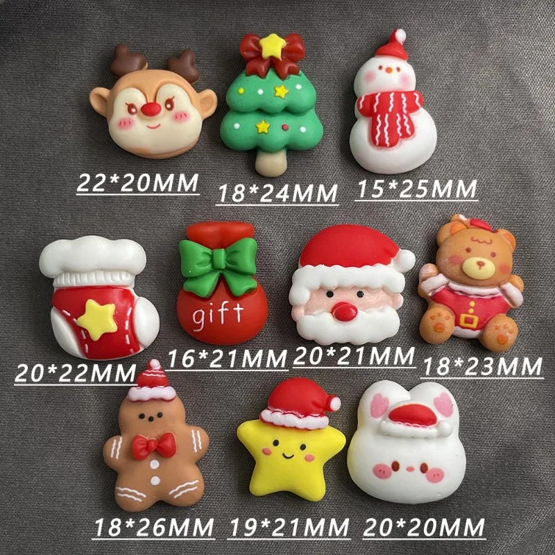 10 шт. смешанные рождественские Кабошоны с Санта-Клаусом для рождественской елки, плоские задние части для украшения телефона, аксессуары «сделай сам», украшения для скрапбукинга
