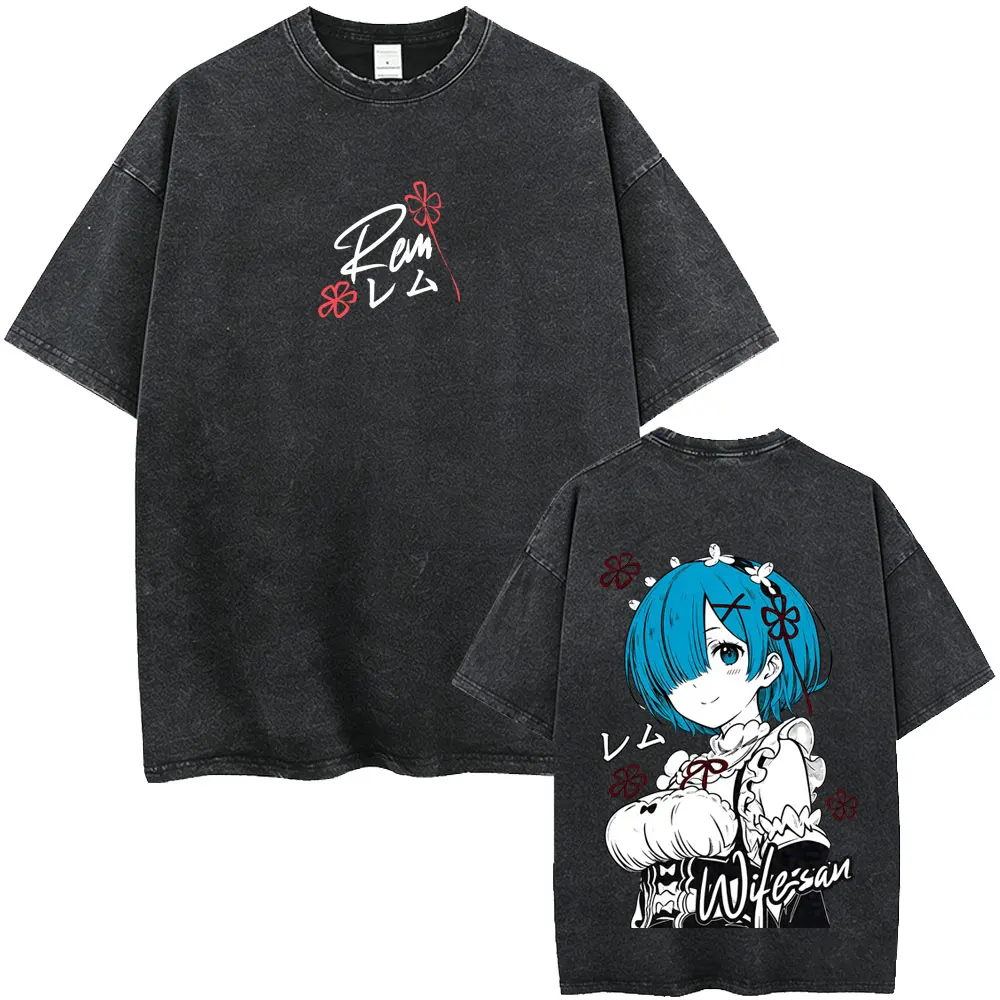 Фото Винтажная футболка с принтом аниме «Re:Zero. Жизнь с нуля в другом мире» с изображением Натсуки Субару, для мужчин и женщин, повседневная футболка в стиле манга. №2
